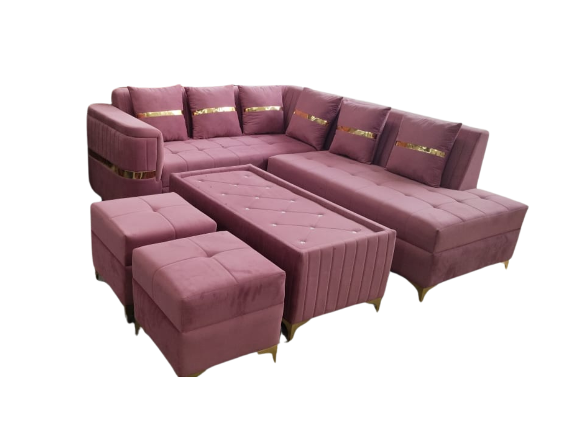 L type 7 seater sofa baby pink
